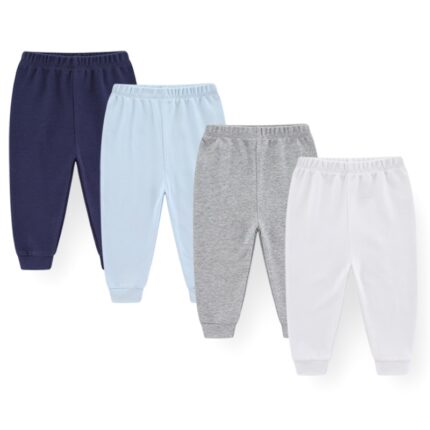 4Pcs / lots Infant Trousers Baby Boys Leggings Elastic Waist Solid Cotton Newborn Baby Girls Pants
